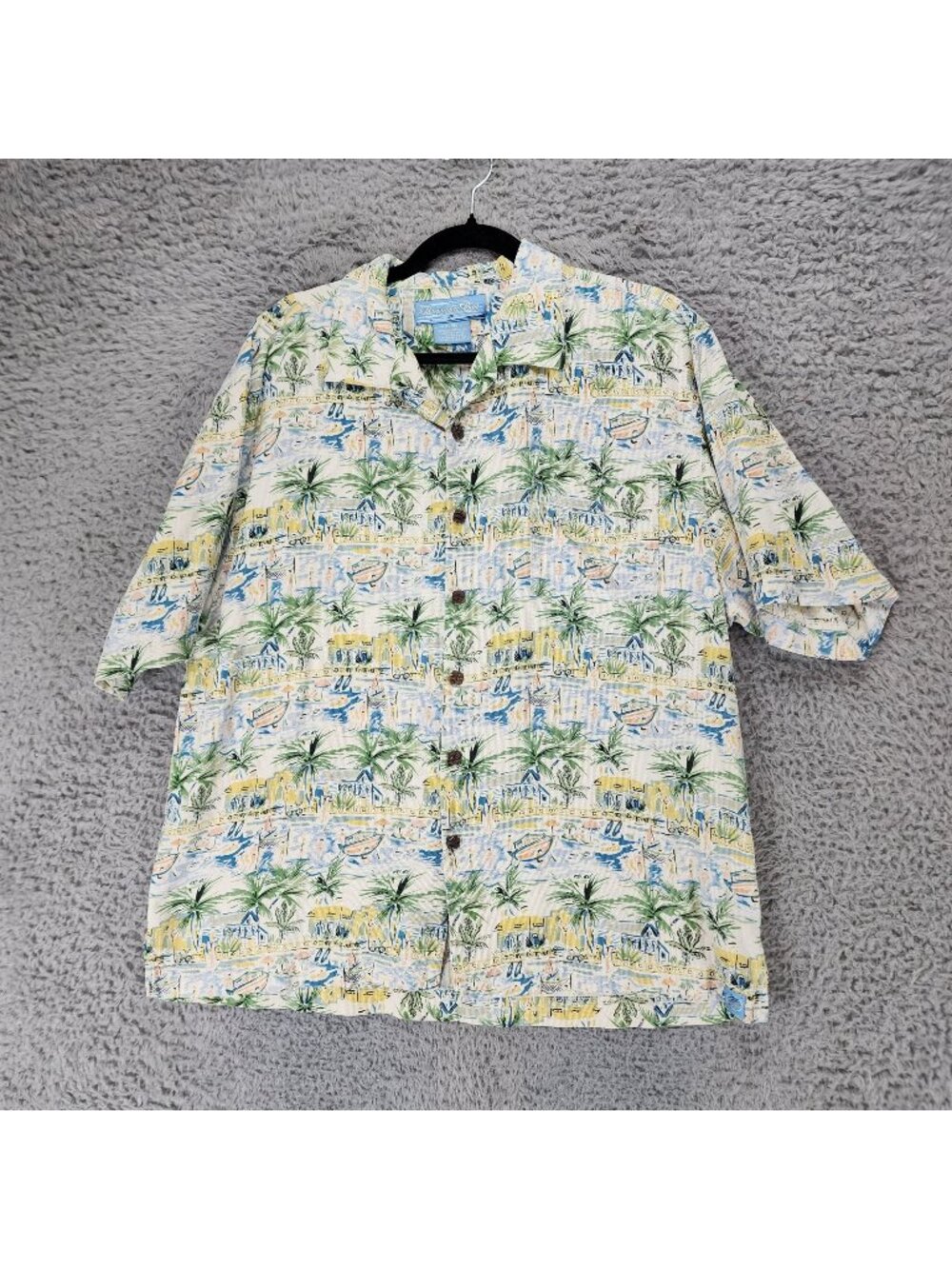 Bermuda Bay Shirt Mens XL Tropical 100% Silk Short Sleeve Button Up Hawaiian